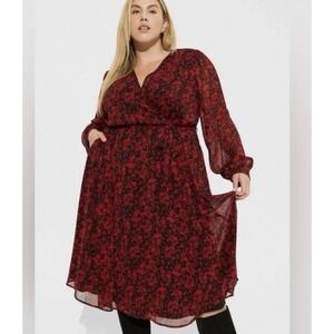 Torrid Dark Floral Midi Dress Women Plus Size 6X Red Black Dark Coquette Preppy